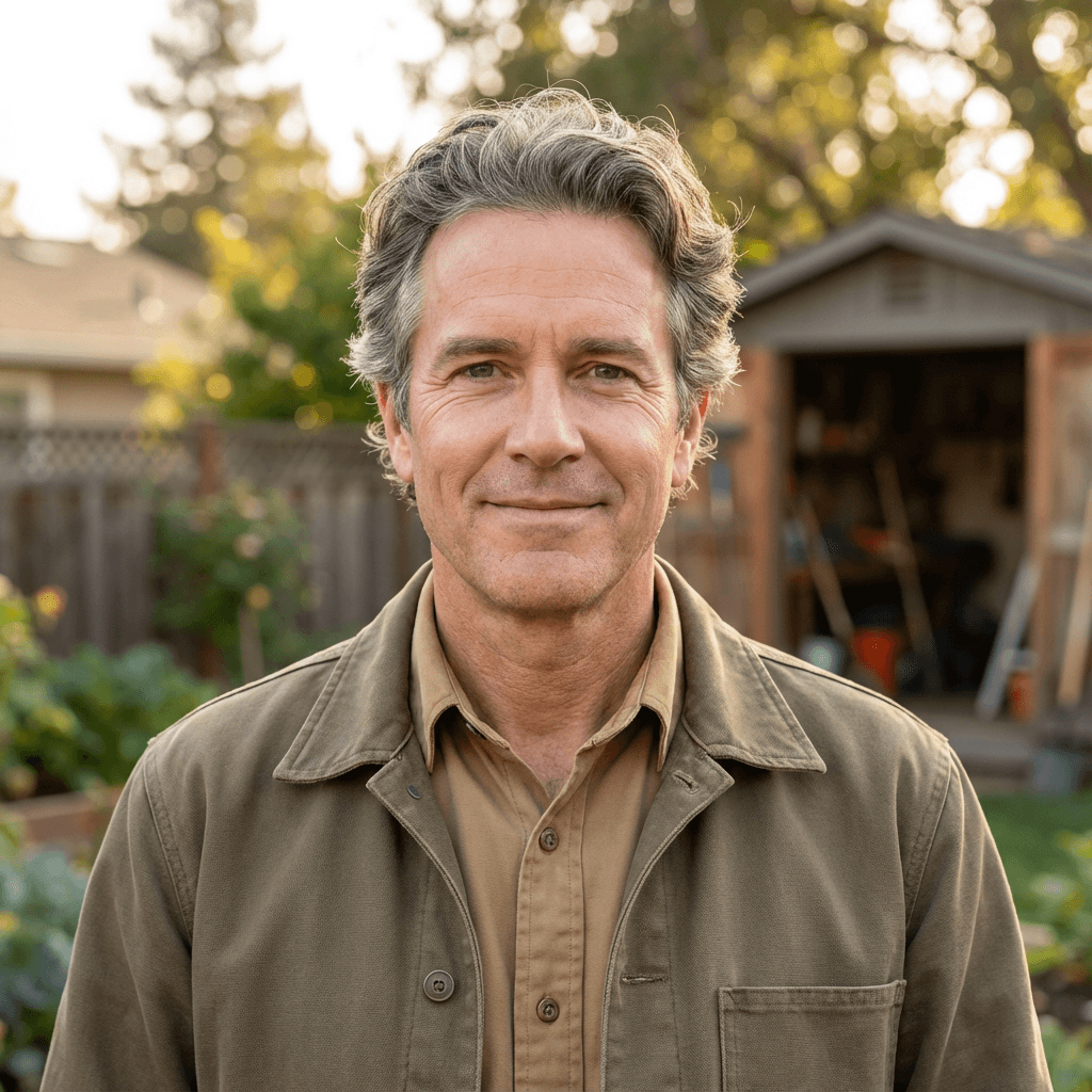 Portrait of a smiling male father in his 40s at home