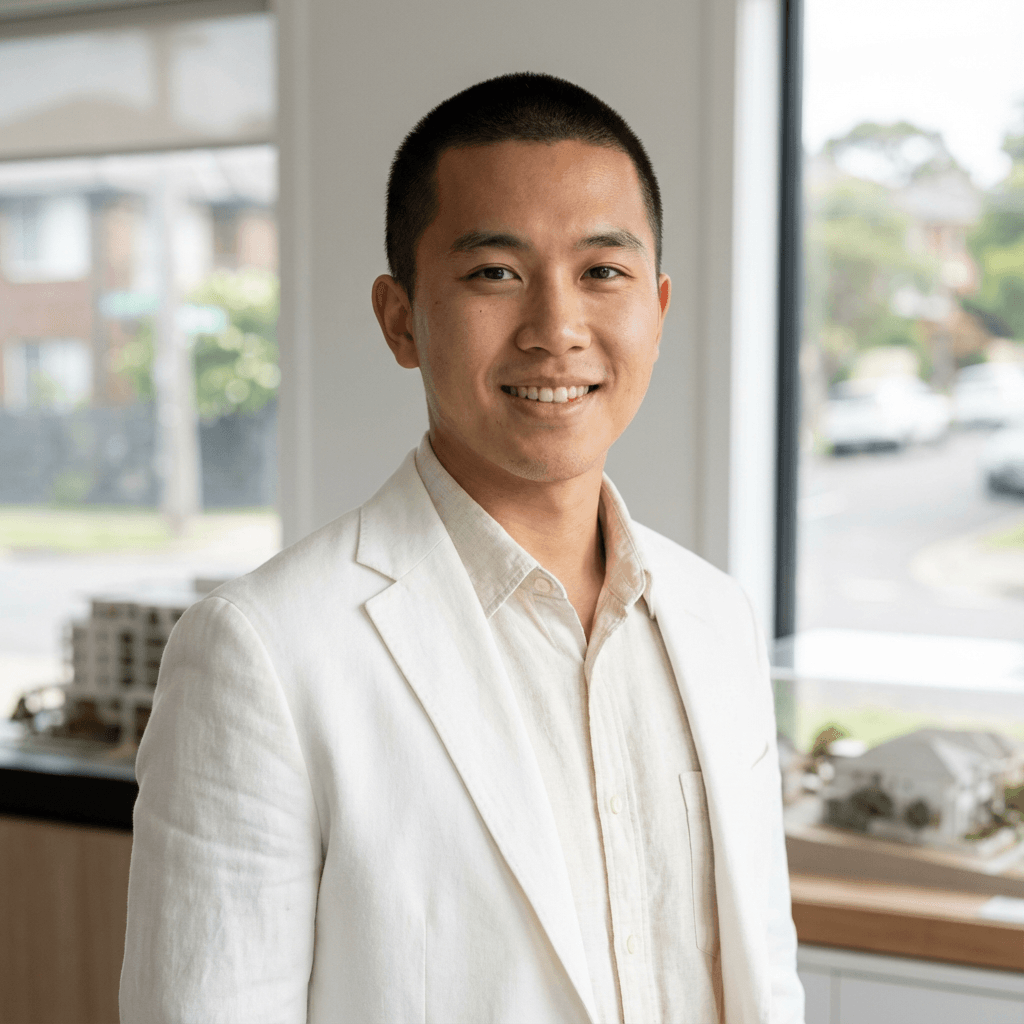 David Nguyen smiling in a clean modern apartment