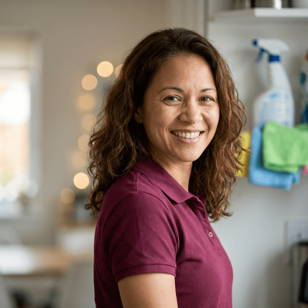 Melissa Grant smiling in her cozy Tacoma living room