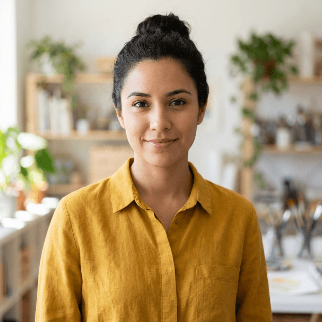 Professional woman standing in a tidy modern office